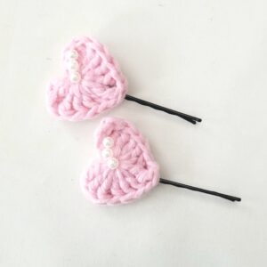 Hair Pin, Crochet Heart Hair Pin Set - Pink Pearl