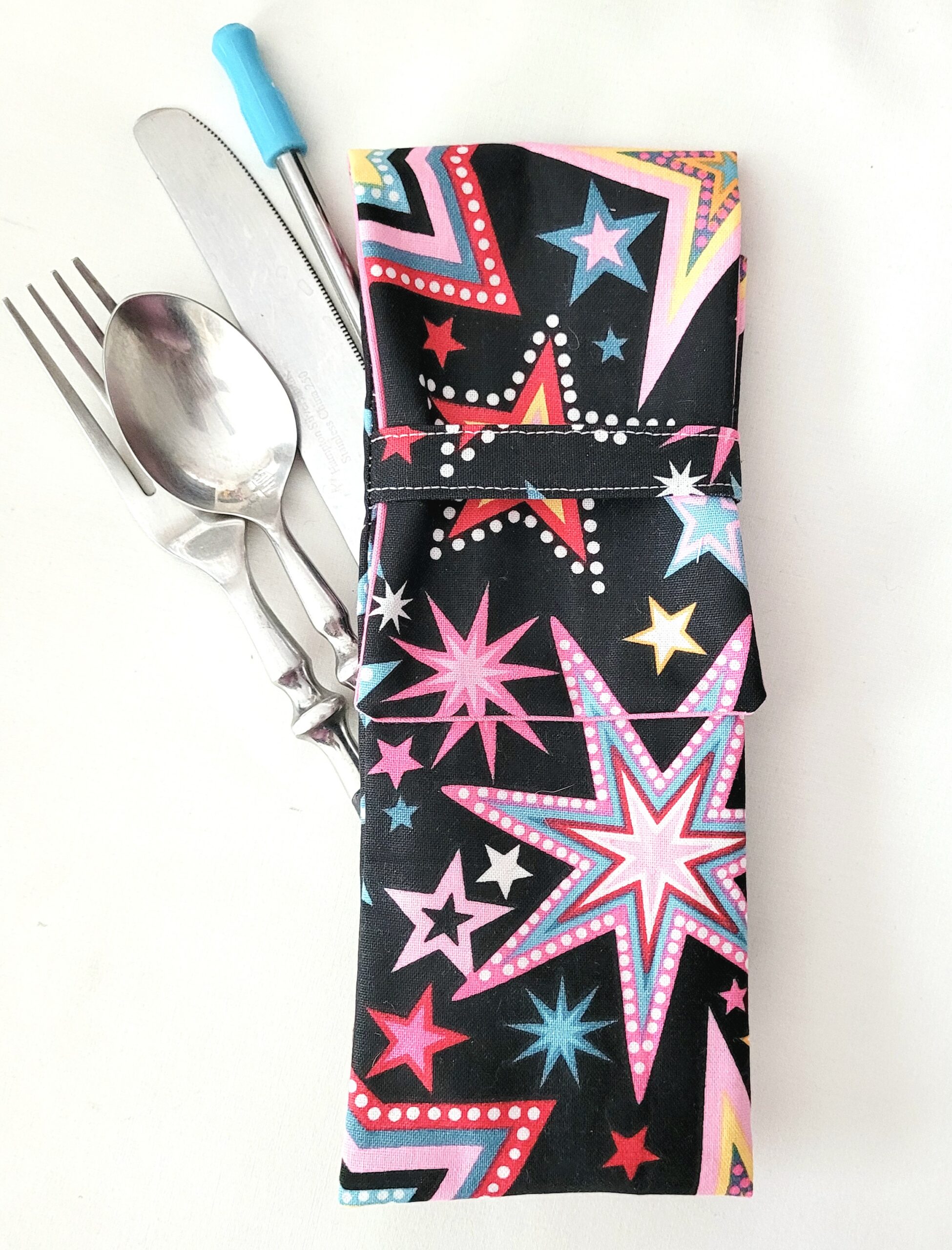 Fabric Travel Cutlery Holder – Reusable & Eco-Friendly - Stars
