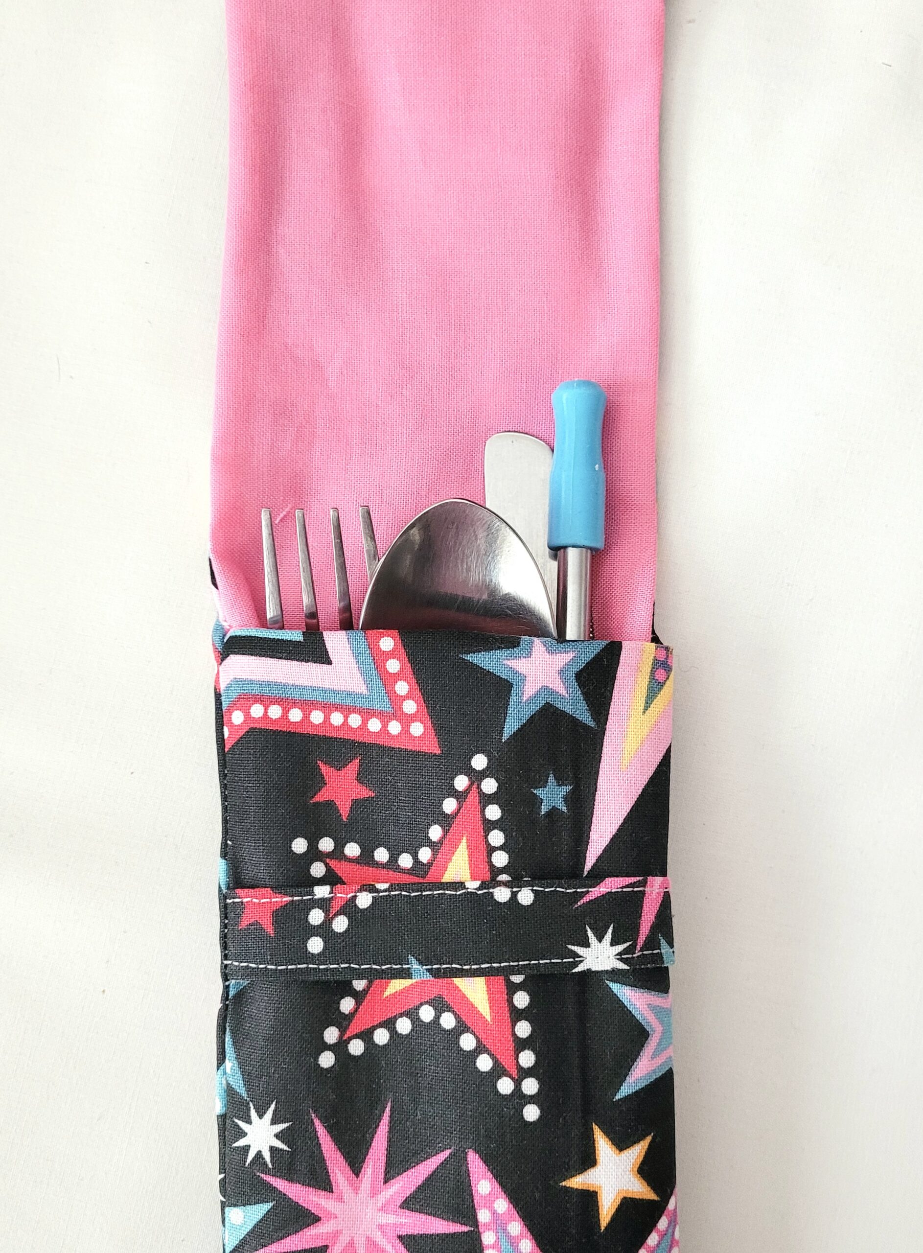 Fabric Travel Cutlery Holder – Reusable & Eco-Friendly - Stars - Image 5