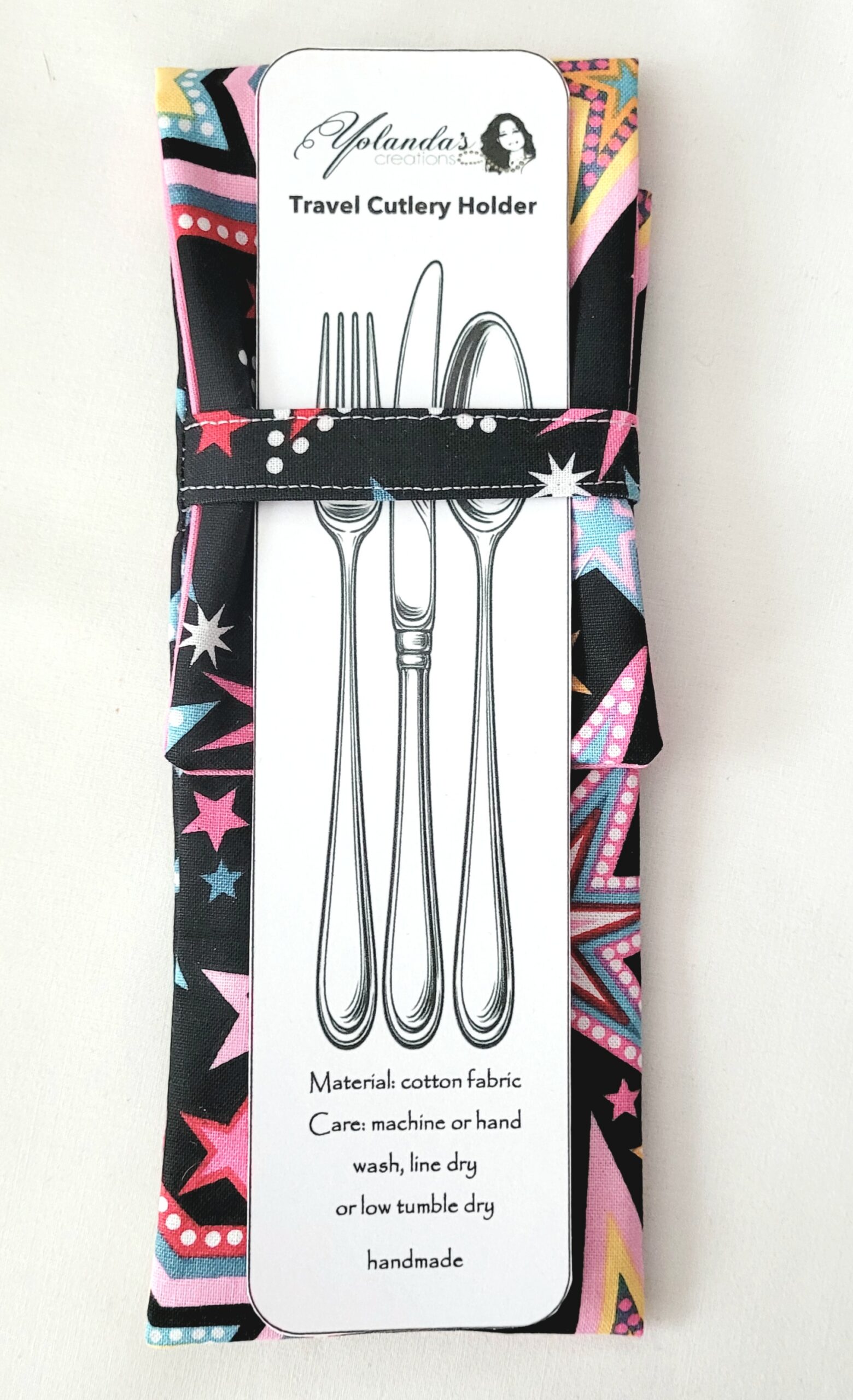 Fabric Travel Cutlery Holder – Reusable & Eco-Friendly - Stars - Image 2