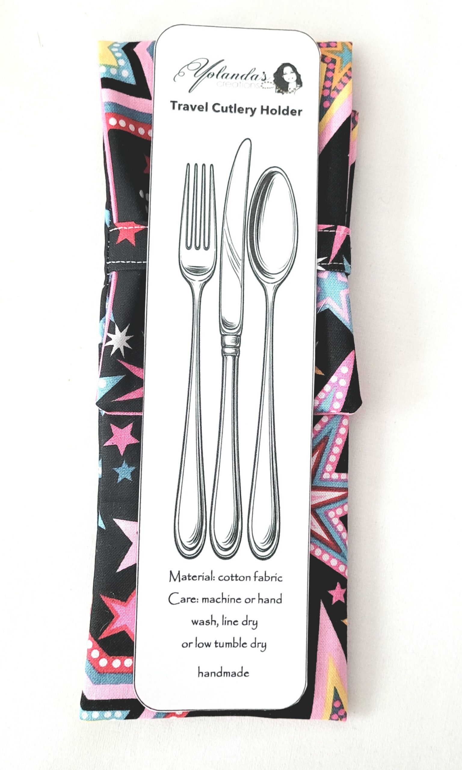 Fabric Travel Cutlery Holder – Reusable & Eco-Friendly - Stars - Image 3