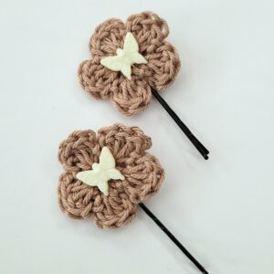 Hair Pin, Crochet Flower Hair Pin Set - Tan with Butterflies