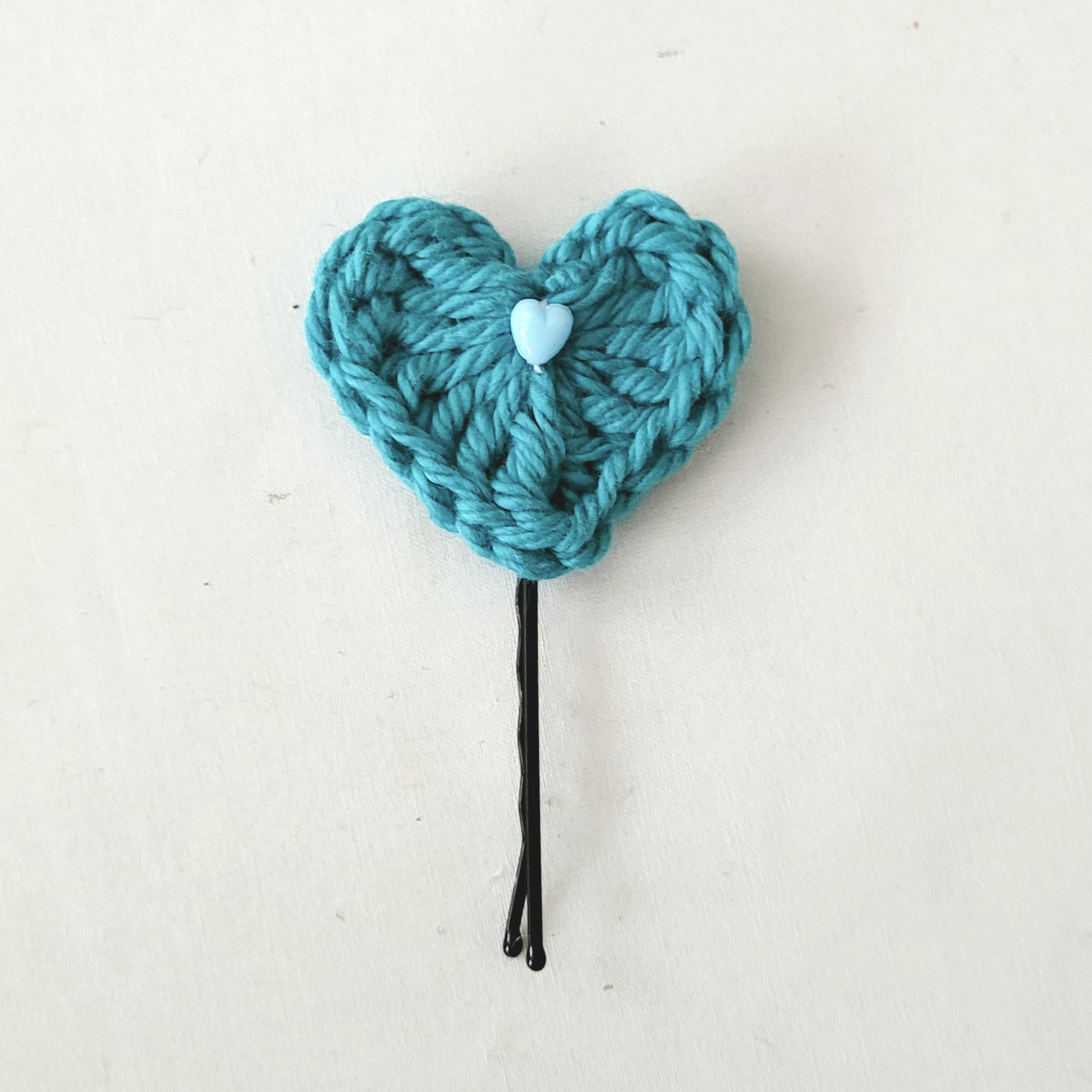 Hair Pin, Crochet Heart Hair Pin Set - Teal - Image 2
