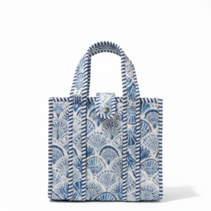 Handcrafted White & Blue Cotton Lunch Bag