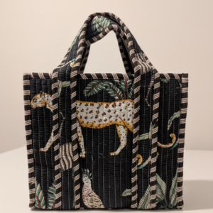 Black Quilted Cotton Jungle Print Lunch Bag