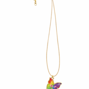 Rainbow Butterfly Pendant Necklace with Floral Accents - gold