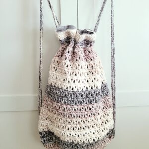 Backpack, Crochet Backpack/Cinch Boho Purse - Granite