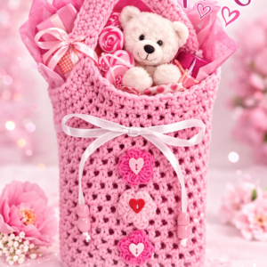 Gift Bag, Crochet Gift Bag - Pink
