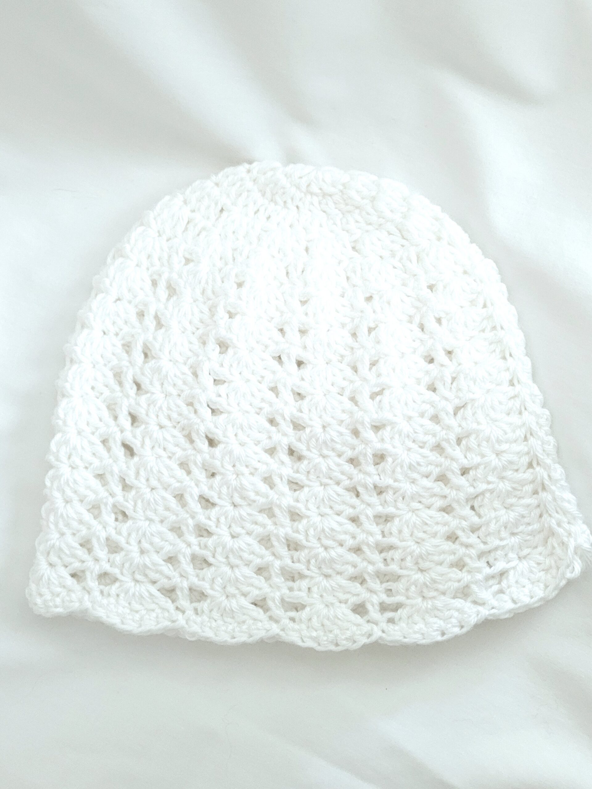 Hat - Crochet Lightweight Unisex Hat - White Shell - Image 2