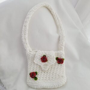 Purse, Crochet Children Purse - White with Small Roses