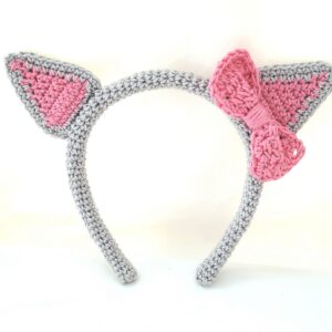 Headband, Crochet Headband - Cute Kitten with Bow