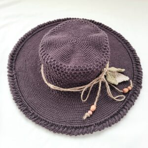Hat - Crochet Unisex Brim Hat - Dark Brown