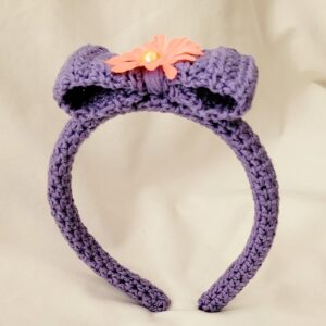 Headband, Crochet Headband - Lavendar with Crochet Bow