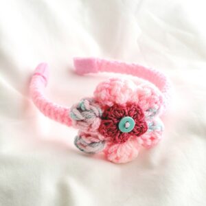 Headband, Crochet Headband - Pink Bubbles with Crochet Flower