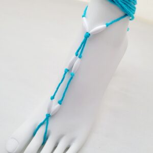 Barefoot Sandals, Decorative Foot Jewelry - Turquoise with White Beads