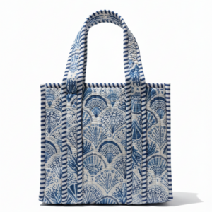 Handcrafted White & Blue Cotton Lunch Bag