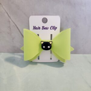 Neon Yellow Jelly Vinyl Faux Leather Cat Charm Hair Bow Clip