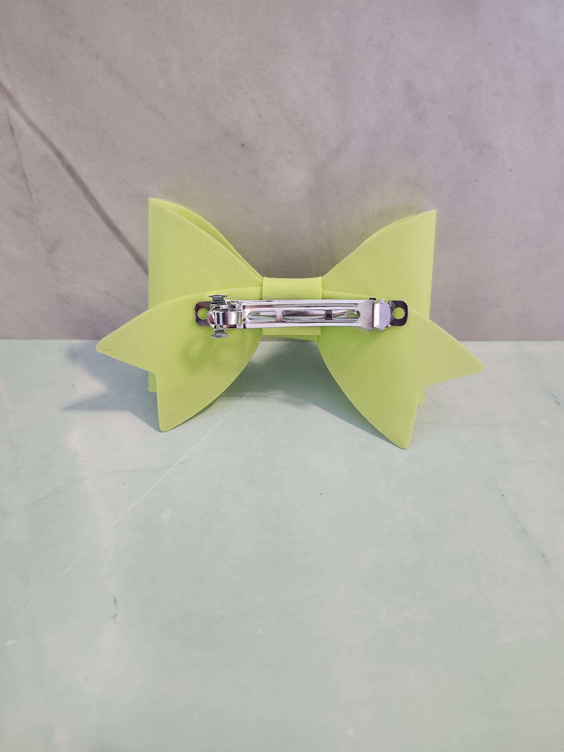 Neon Yellow Jelly Vinyl Faux Leather Cat Charm Hair Bow Clip - Image 3