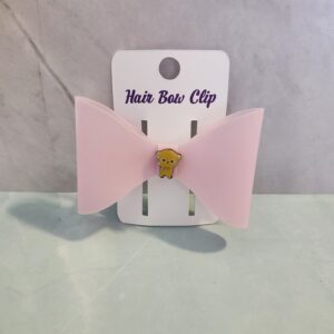 Pink Jelly Vinyl Faux Leather Yellow Bear Charm Hair Bow Clip