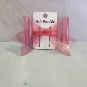 Clear Sparkly Magenta Jelly Vinyl Faux Leather Hair Bow Clip