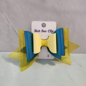 Yellow and Blue Jelly Vinyl Faux Leather Hair Bow Clip