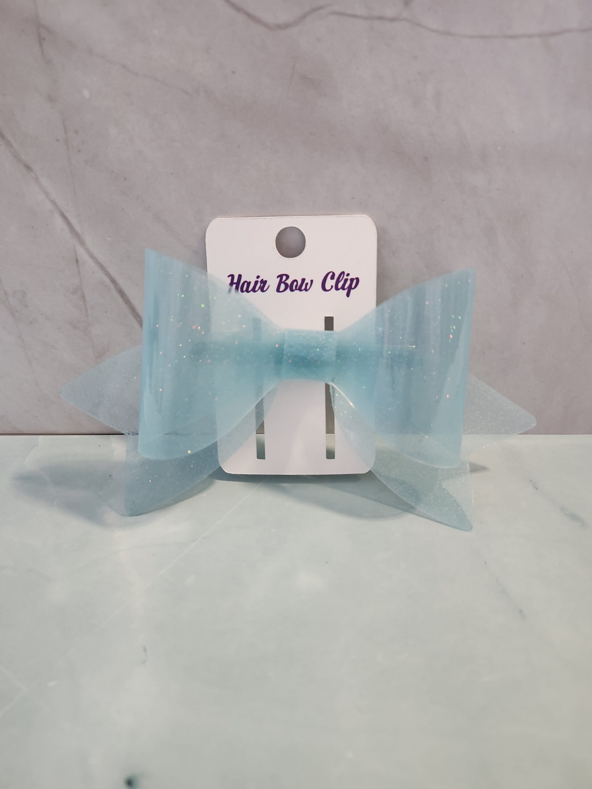 Translucent Blue Jelly Vinyl Faux Leather Hair Bow Clip
