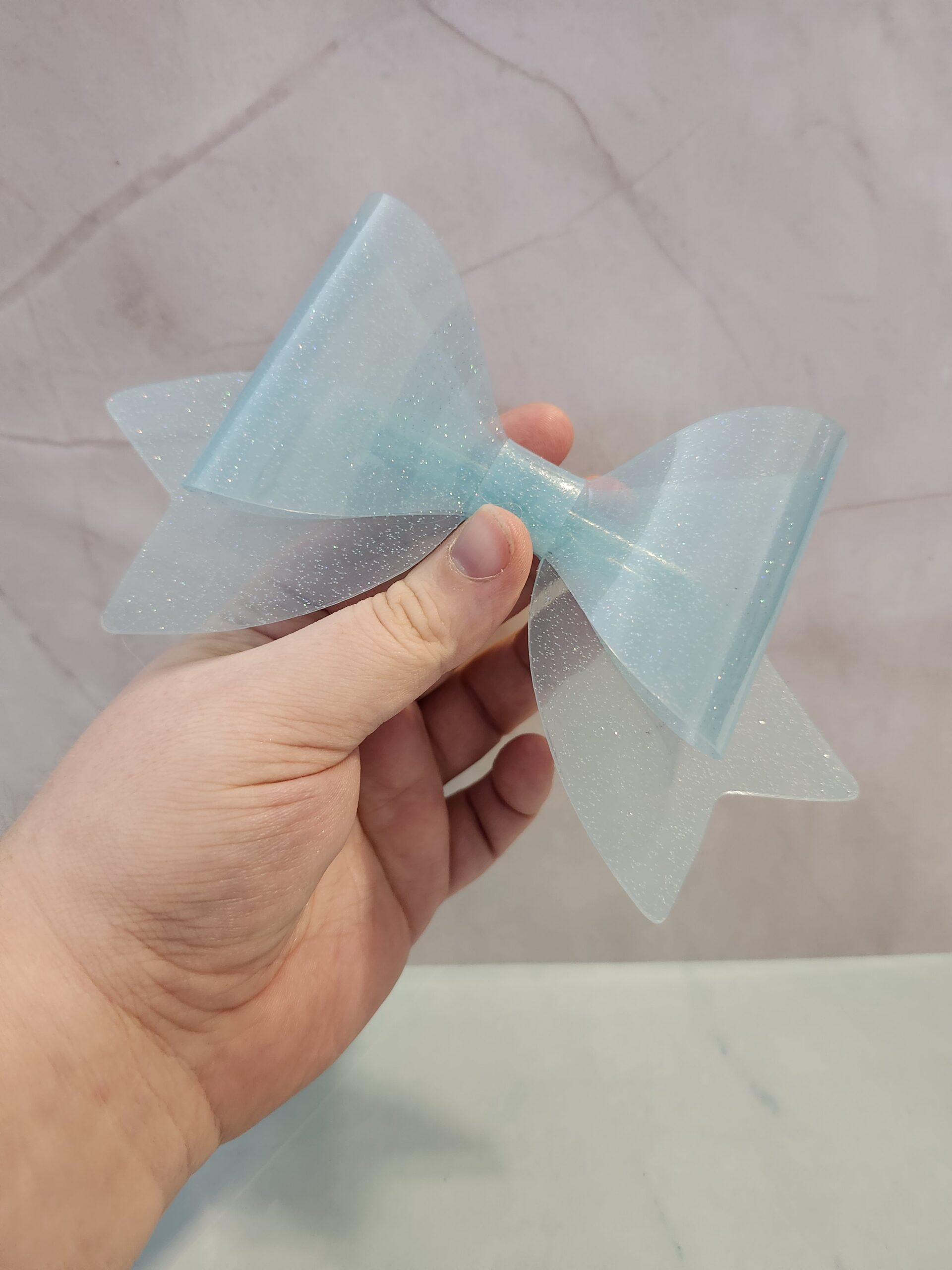 Translucent Blue Jelly Vinyl Faux Leather Hair Bow Clip - Image 2