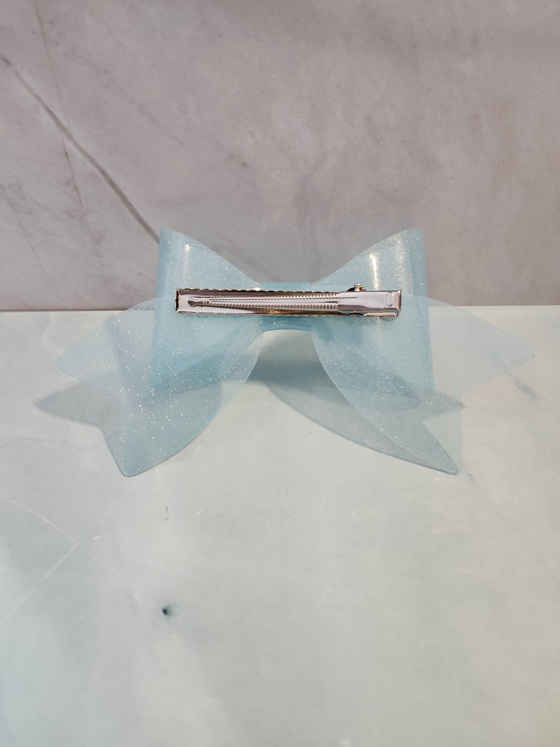 Translucent Blue Jelly Vinyl Faux Leather Hair Bow Clip - Image 3