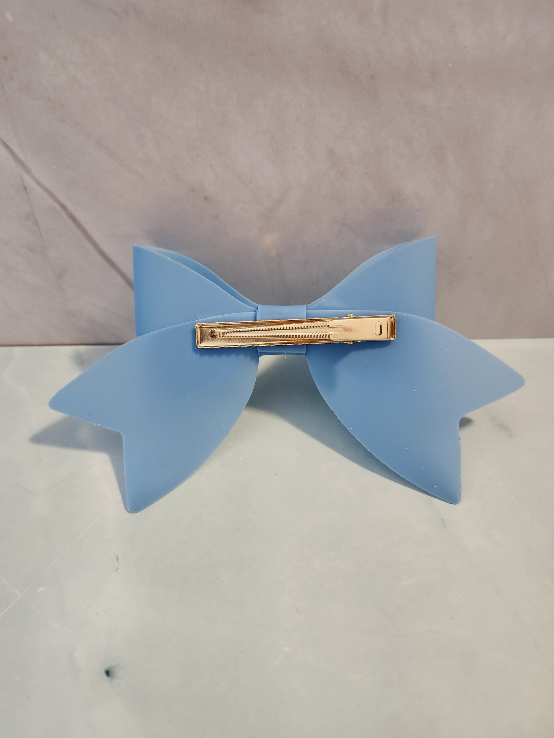 Soft Blue Jelly Vinyl Faux Leather Hair Bow Clip - Image 3