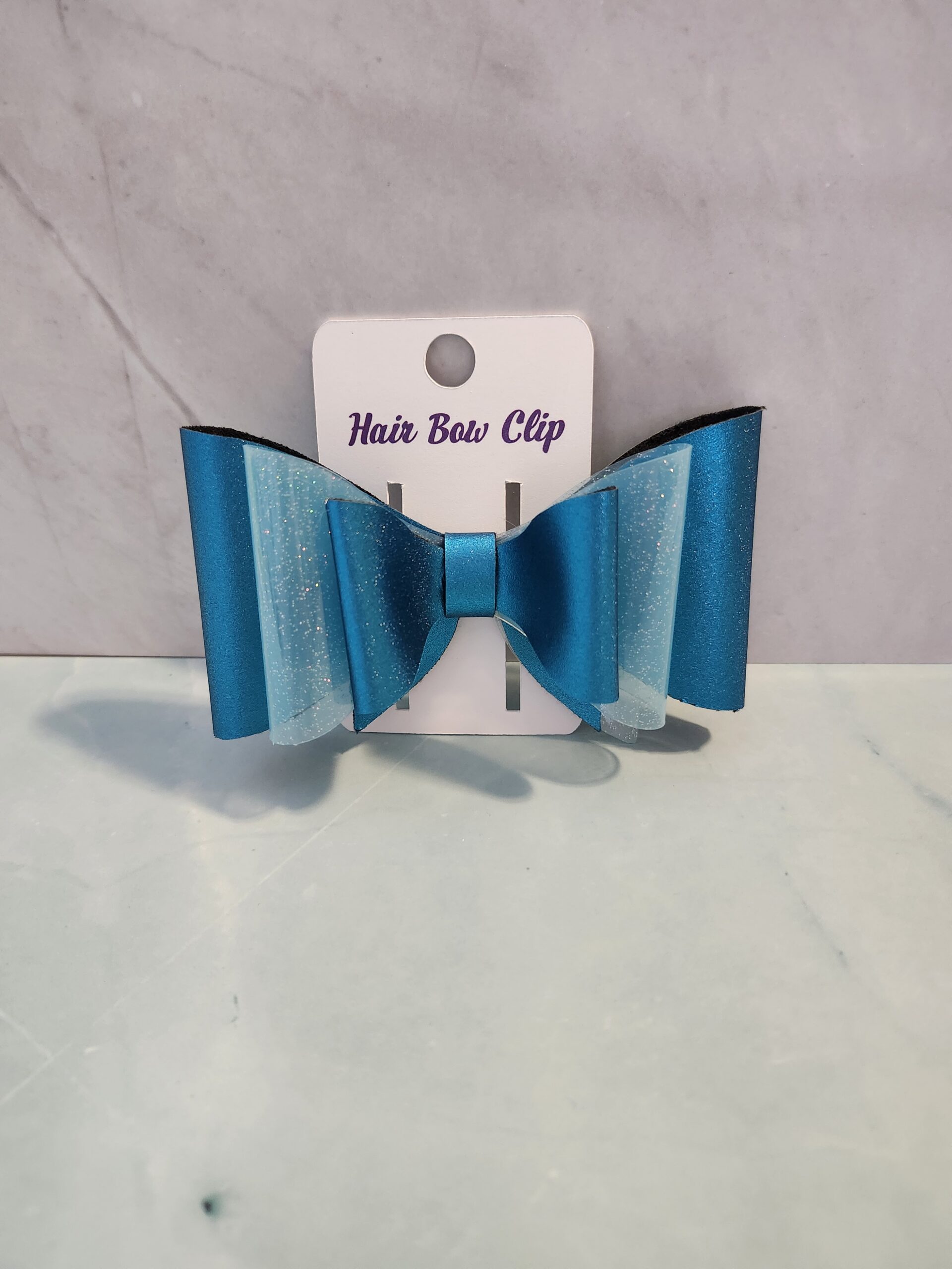 Sparkly Blue Jelly Vinyl Faux Leather Hair Bow Clip