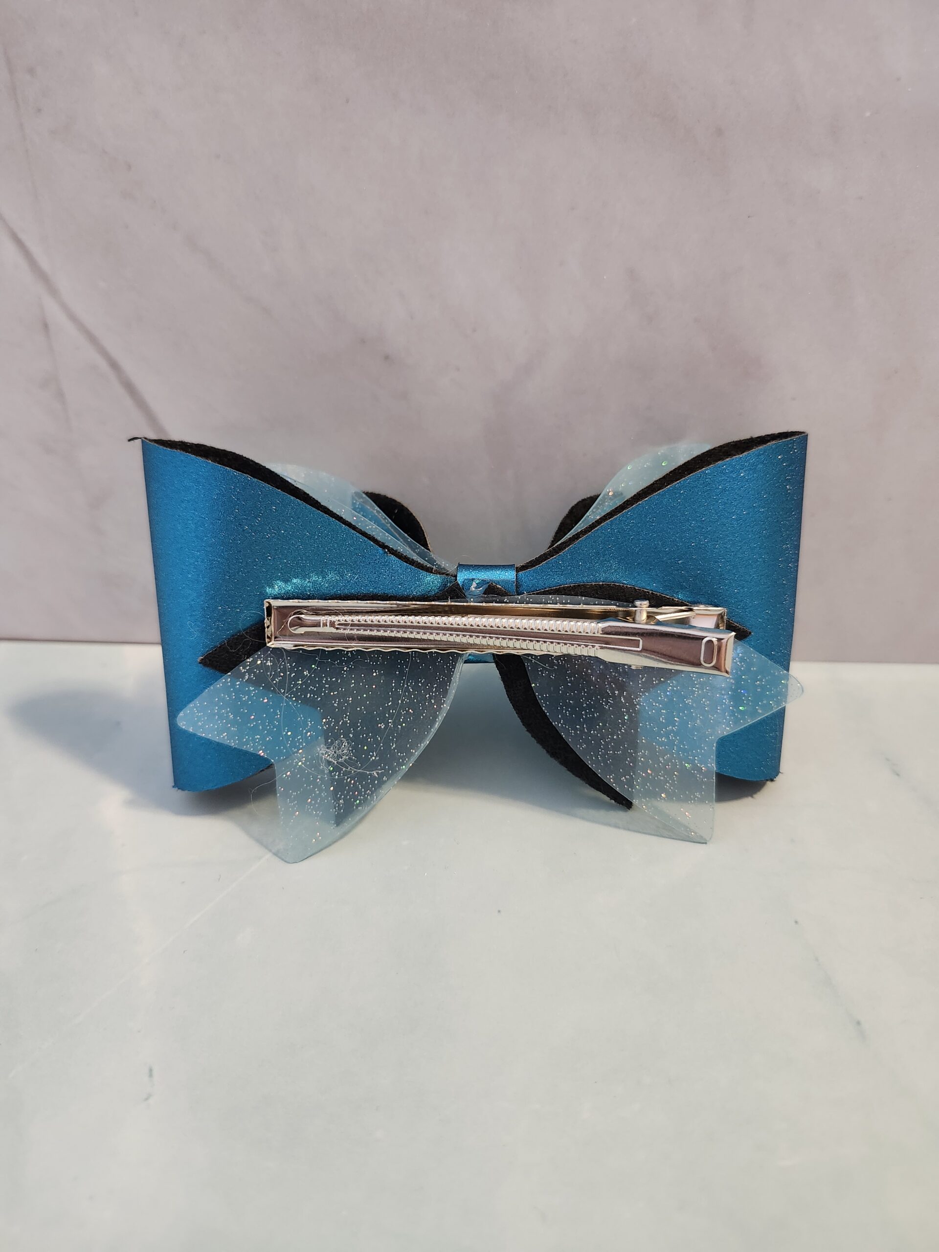Sparkly Blue Jelly Vinyl Faux Leather Hair Bow Clip - Image 3
