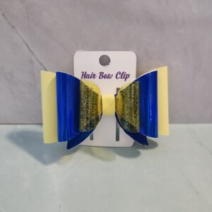 Yellow and Blue Jelly Vinyl Faux Leather Hair Bow Clip