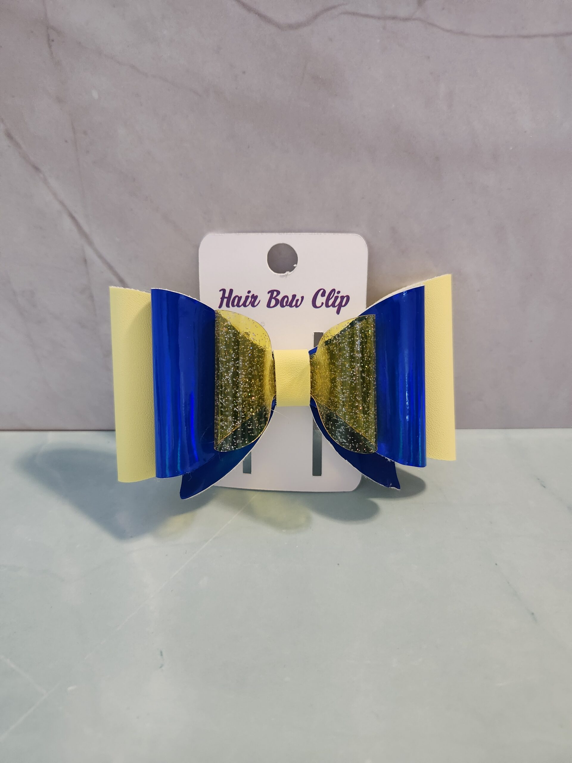 Yellow and Blue Jelly Vinyl Faux Leather Hair Bow Clip
