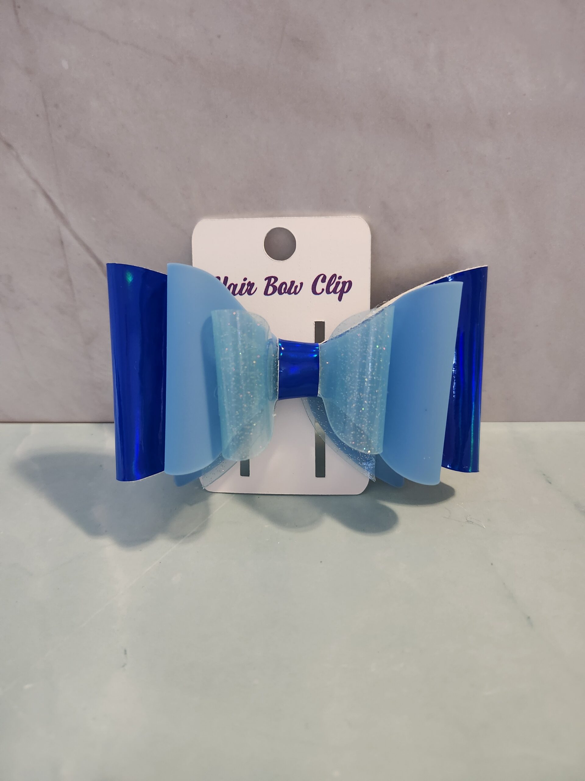 Blue Gradient Jelly Vinyl Faux Leather Hair Bow Clip