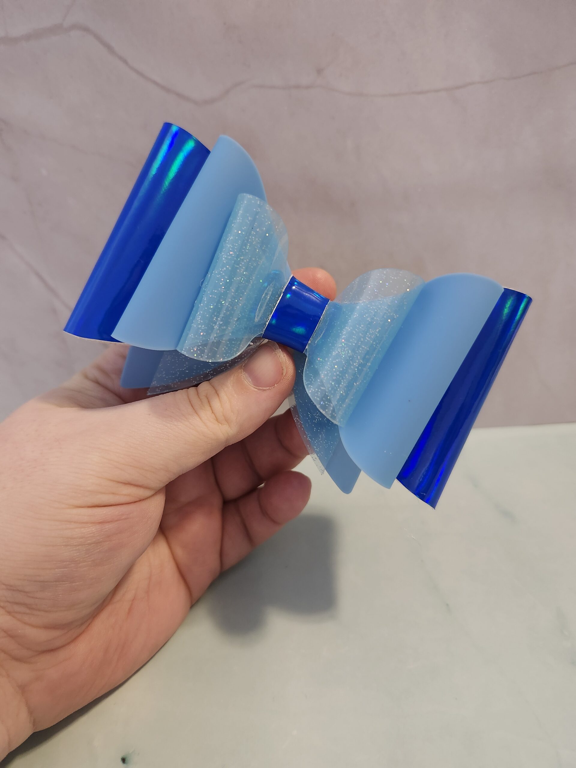 Blue Gradient Jelly Vinyl Faux Leather Hair Bow Clip - Image 2