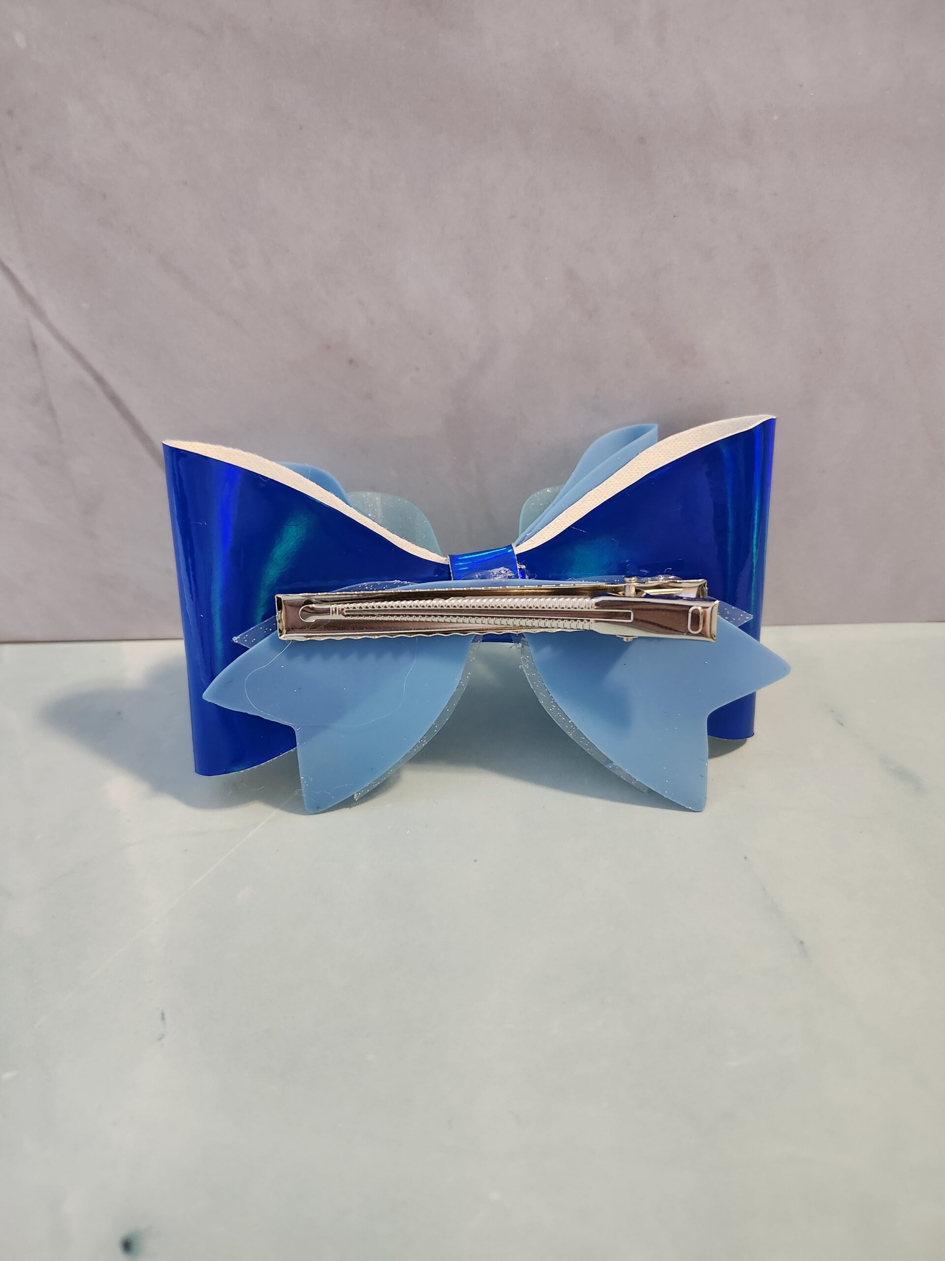 Blue Gradient Jelly Vinyl Faux Leather Hair Bow Clip - Image 3
