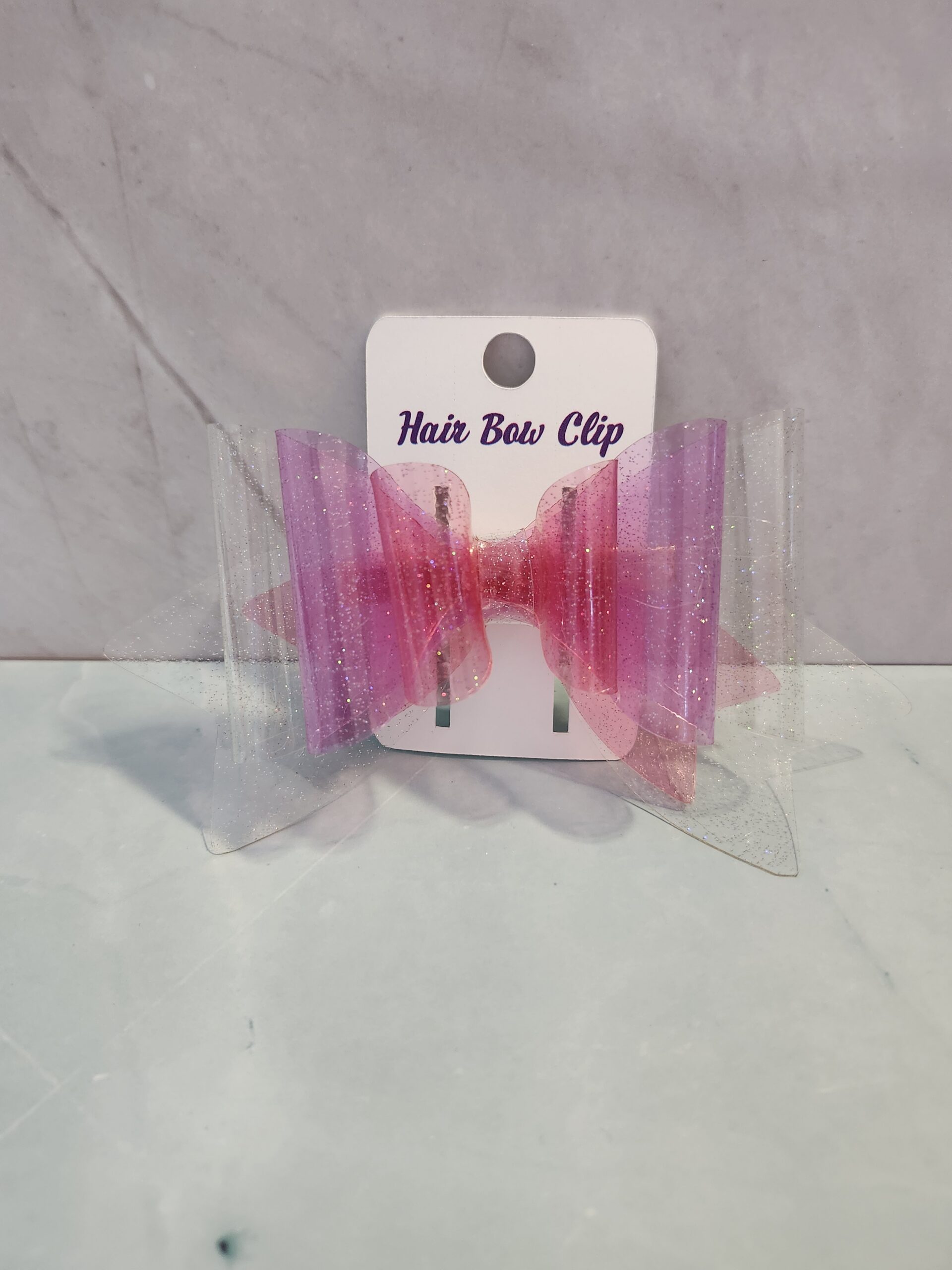 Clear Sparkly Gradient Jelly Vinyl Faux Leather Hair Bow Clip