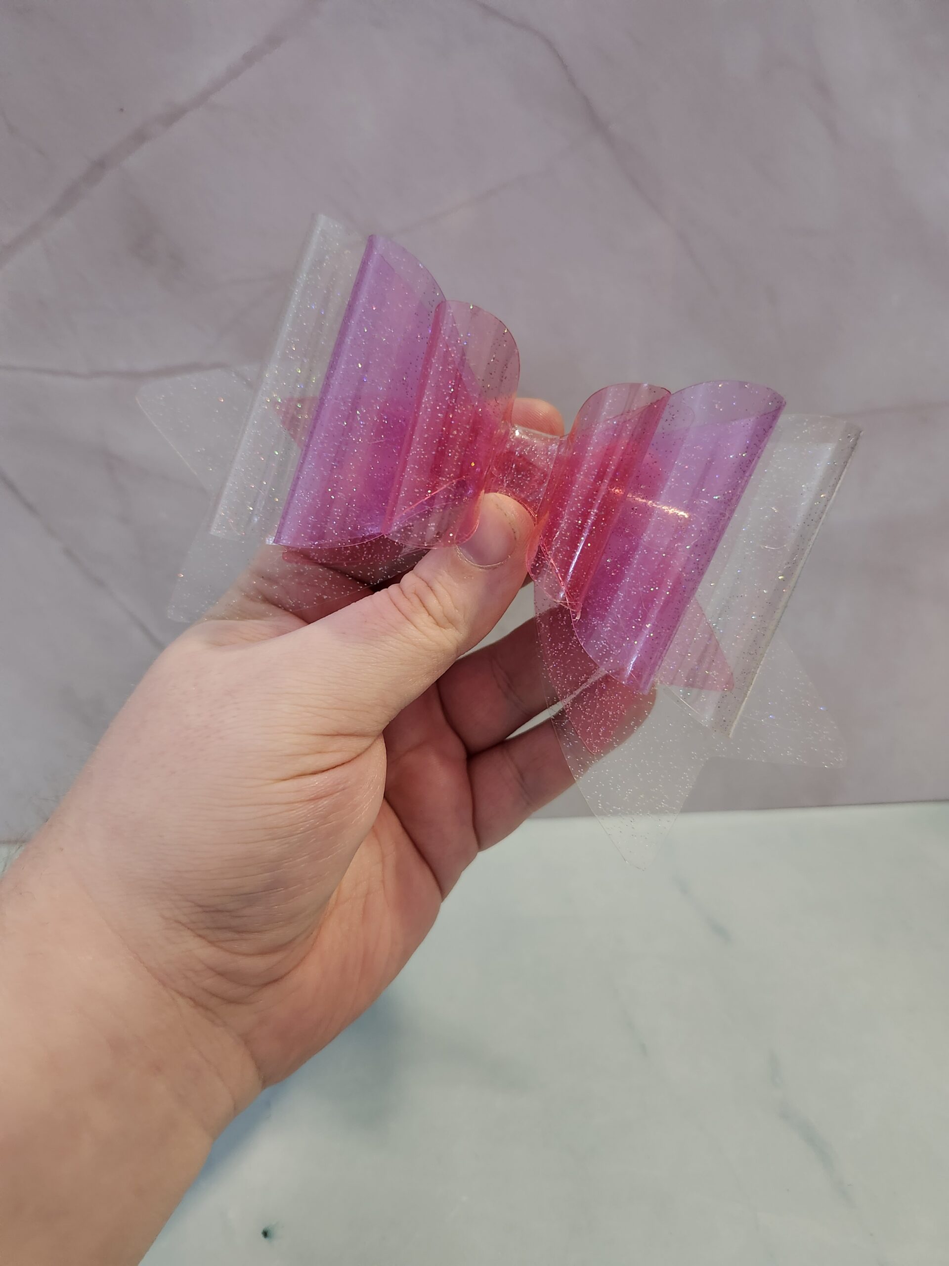 Clear Sparkly Gradient Jelly Vinyl Faux Leather Hair Bow Clip - Image 2