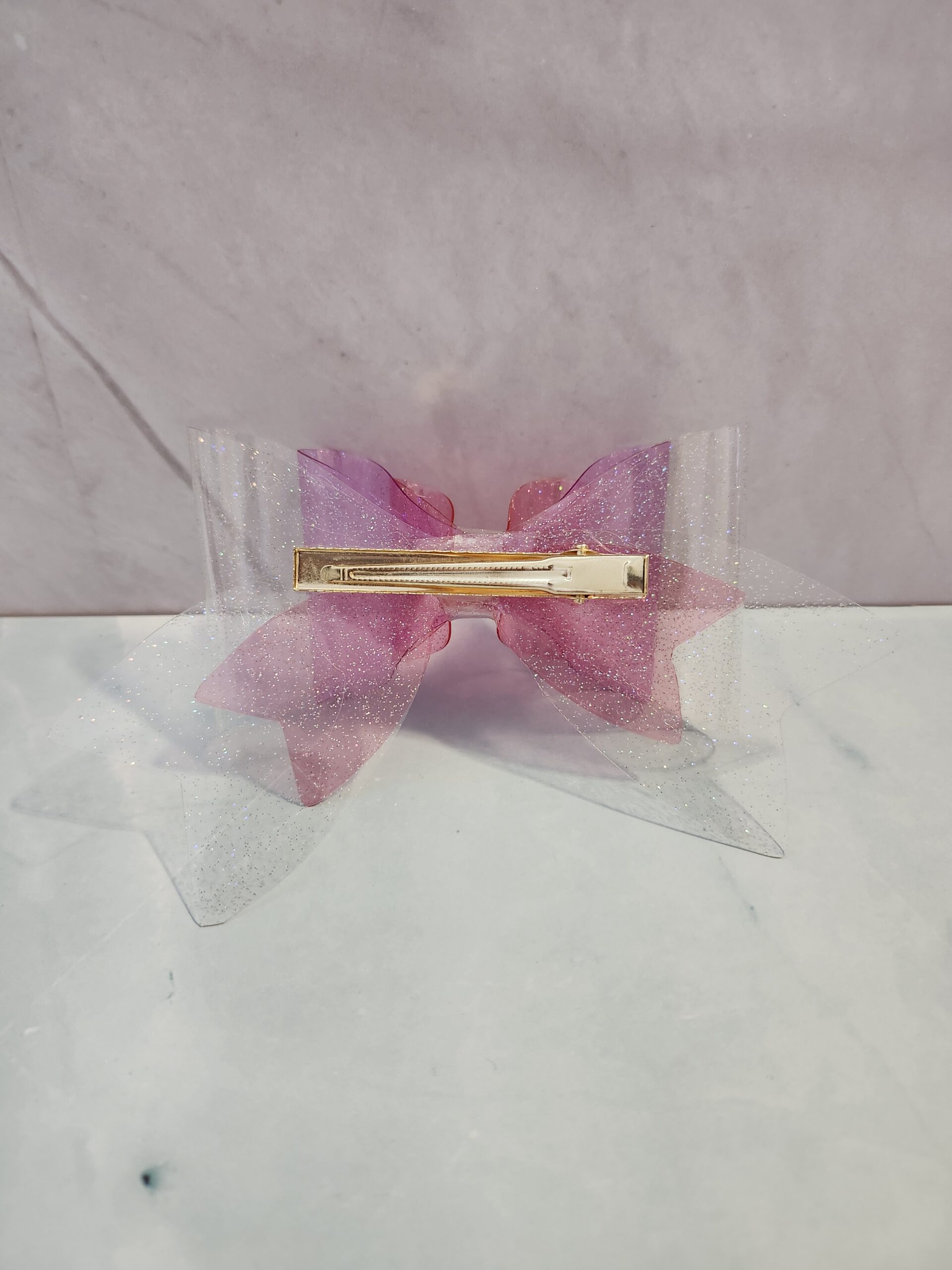 Clear Sparkly Gradient Jelly Vinyl Faux Leather Hair Bow Clip - Image 3