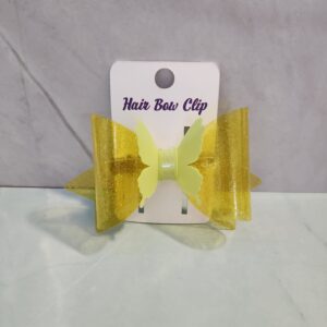 Yellow Butterfly Jelly Vinyl Faux Leather Hair Bow Clip