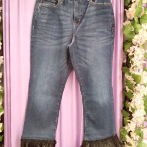 Blue Jeans With Faux Feathered Cuff