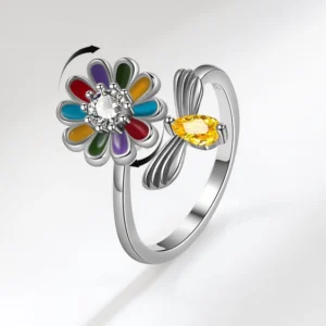 Flower and Bee Fidget Spinner Adjustable Ring