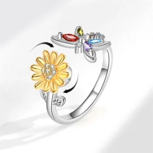 Sunflower and Dragonfly Fidget Spinner Adjustable Ring