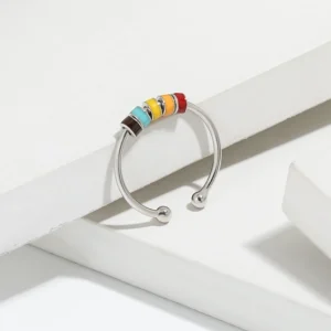 Rainbow Fidget Spinner Adjustable Ring in 925 Sterling Silver