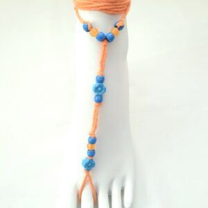 Barefoot Sandals, Decorative Foot Jewelry - Hot Orange with Blue Beads