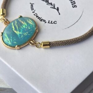 Light Blue Pendant Bracelet on Camel Nylon Bracelet - Handmade