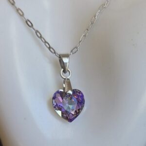 Beautiful Purple Heart Pendant on Stainless Steel Paperclip Style Chain