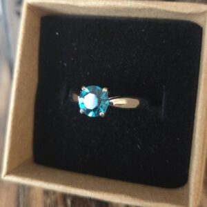 Ocean Blue Solitaire Ring - Adjustable - Stirling Silver