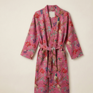 Peacock & Garden Hand Block Printed Cotton Waffle Bathrobe