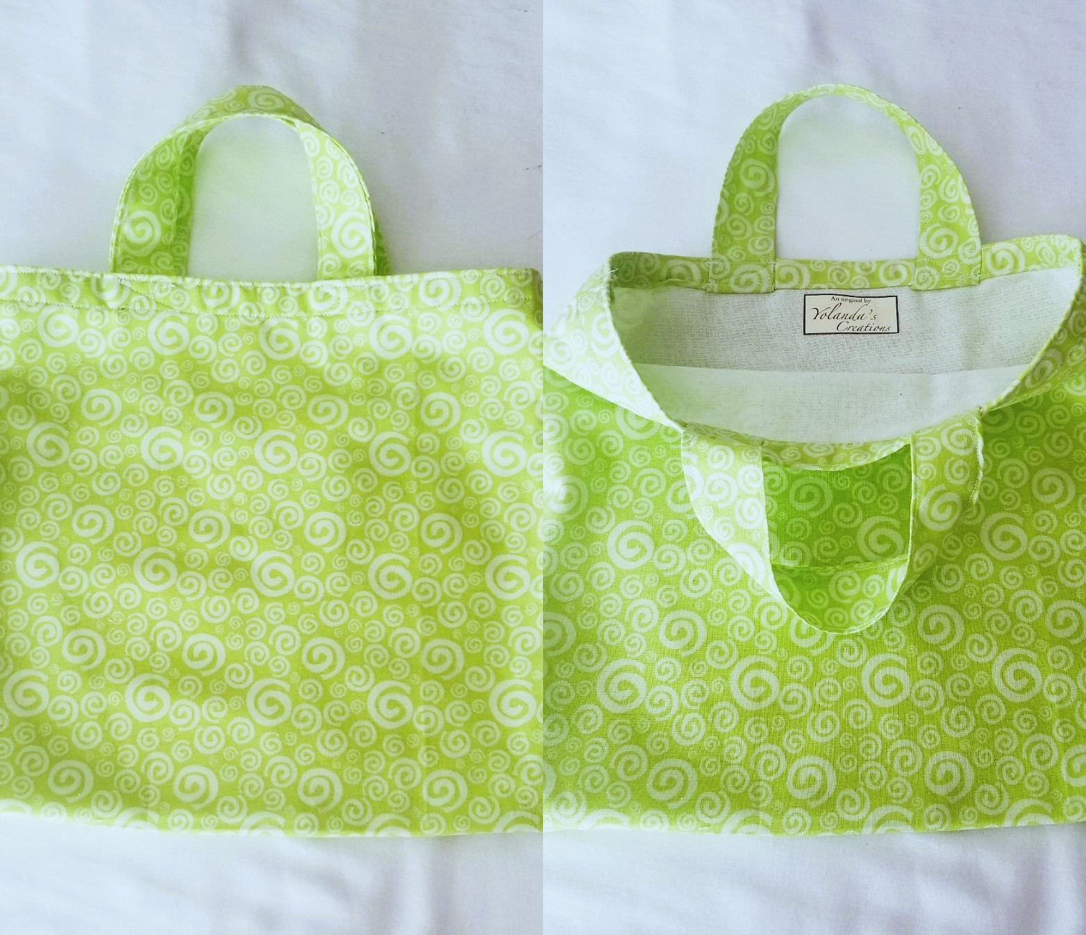 Mini Everyday Tote, Fabric Reusable Bag - Green Lime Swirl - Image 2